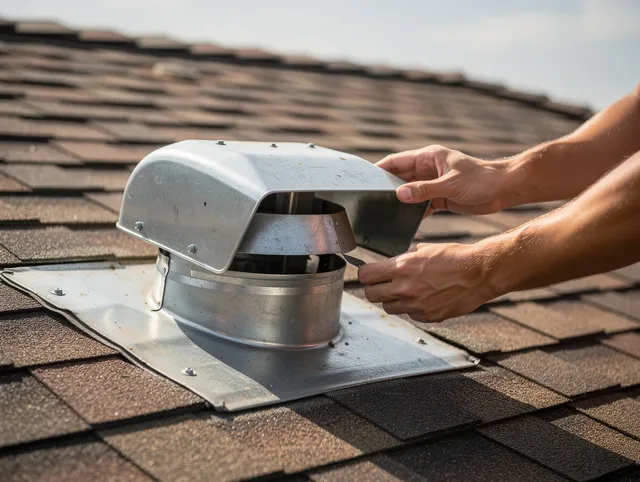 Bradenton Dryer Vent Cleaning certified technician safely cleaning a roof-mounted dryer vent in Bradenton