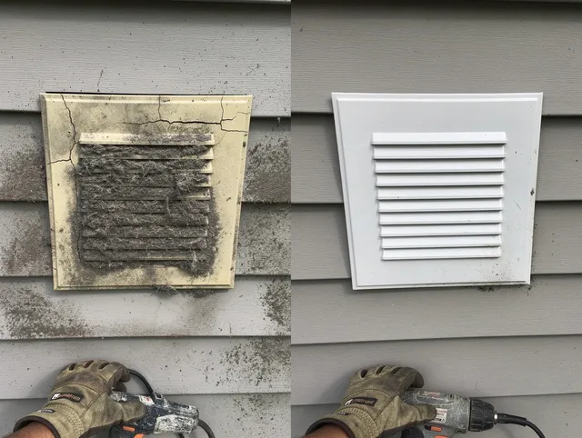 Bradenton Dryer Vent Cleaning technician installing high-quality dryer vent cover at a residential property in Bradenton