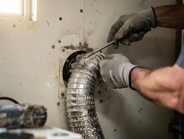 Bradenton Dryer Vent Cleaning technician performing precise dryer vent hose installation in Bradenton